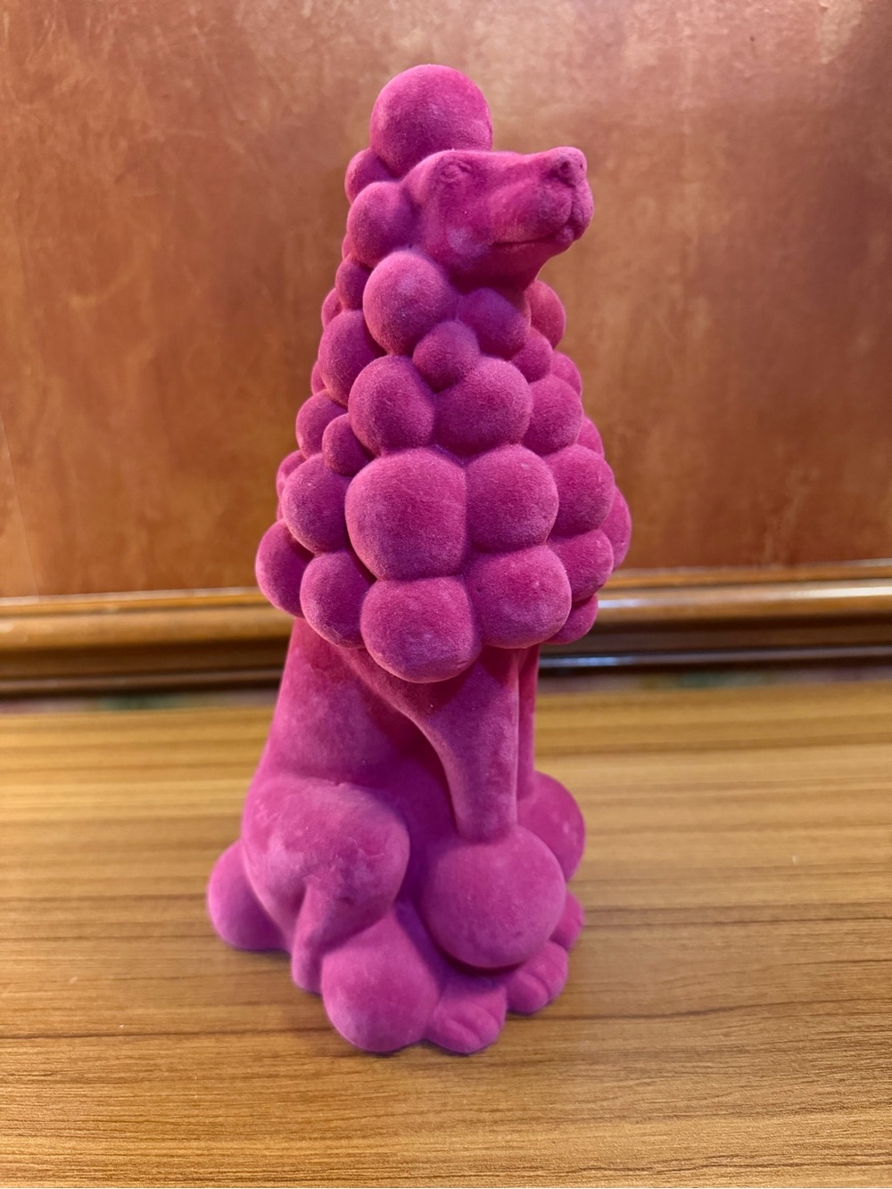 VTG Mid Century Style Flocked Pink Poodle Statue 11.5 Velvet Dog Figurine MCM